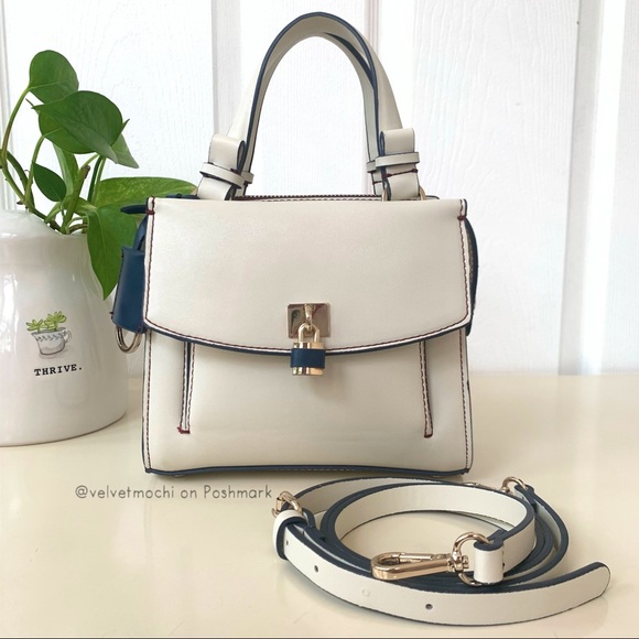 Zara Handbags - Zara · Cream Navy Gold Handbag Crossbody Burgundy Lining - Zara Basic Collection